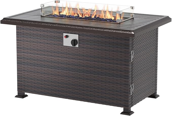 10 Pieces Outdoor Patio Furniture Set,Outdoor Sectional Furniture with 43" 55000 BTU Gas Propane Fire Pit Table,All Weather PE Rattan Wicker Patio Conversation Set,Grey