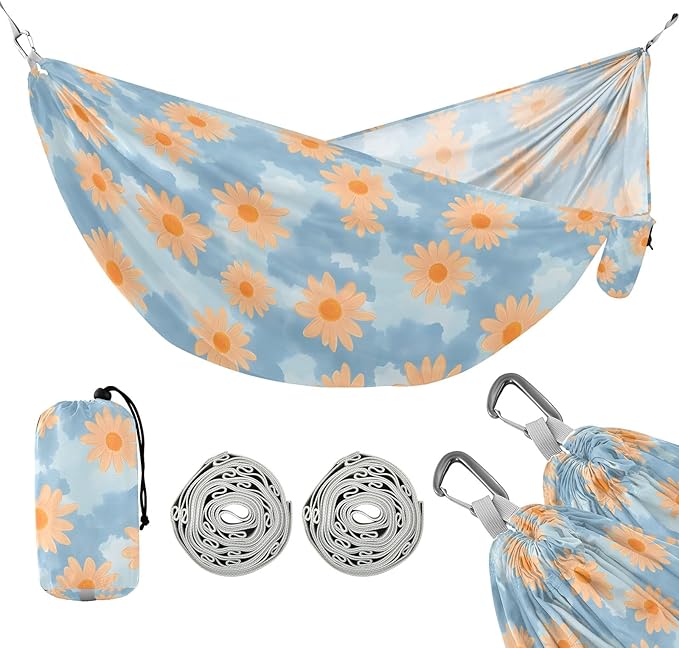 Camping Hammock Outdoor Hammocks for Outside Orange Daisy Beach Trees Portable Lightweight with Pockets Tree Straps Indoor