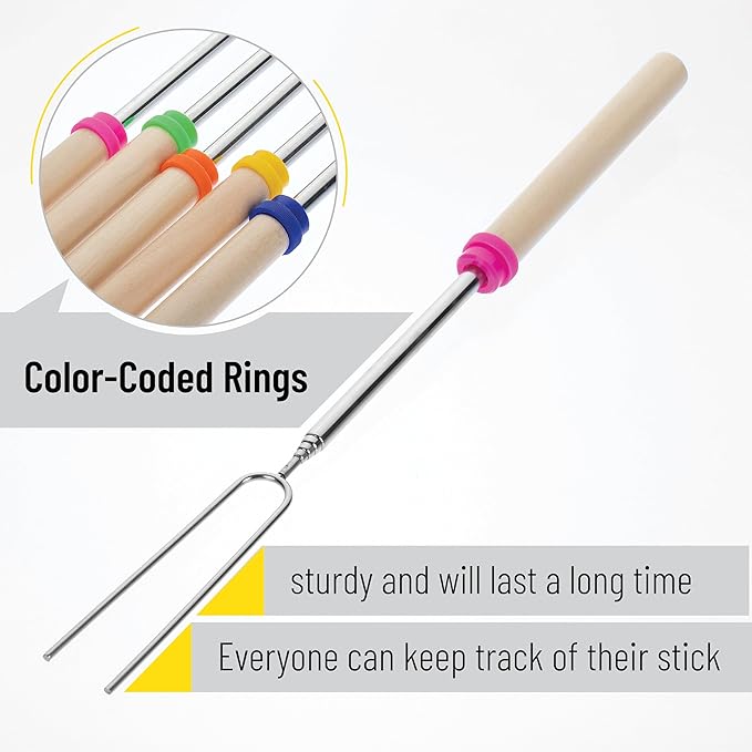 UNCO- Marshmallow Roasting Sticks, 32”, 16 Pack, Extendable Stainless Steel Smores Sticks for Fire Pit, Smores Skewers, Campfire Cooking Equipment