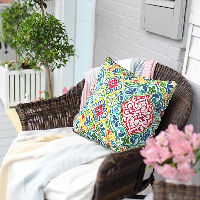 Outdoor Pillows for Patio Furniture 20x20 inch, Square Outdoor Throw Pillows with Inserts, Decorative Patio Pillows for Garden Couch Home Sofa Office Chair, Pack of 2,Damask Red