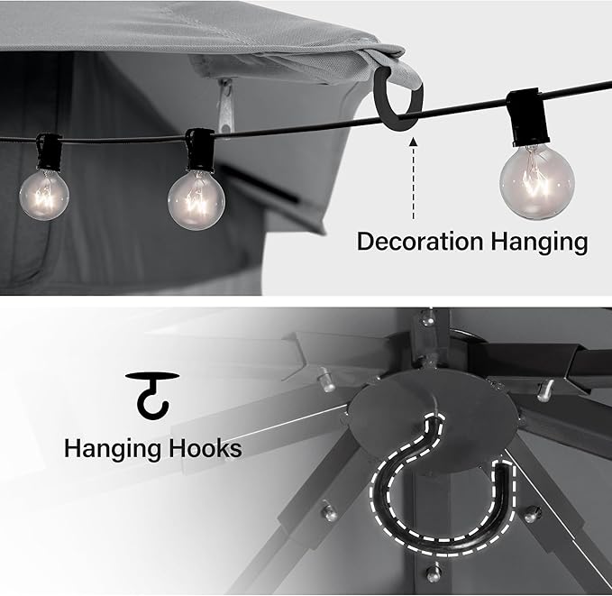 LAUSAINT HOME 10'x20' Outdoor Gazebo, Metal Frame Heavy Duty Patio Canopy Tent Shelter with Double Roofs, Mosquito Nettings and Privacy Screens for Backyard, Garden, Lawn, Gray
