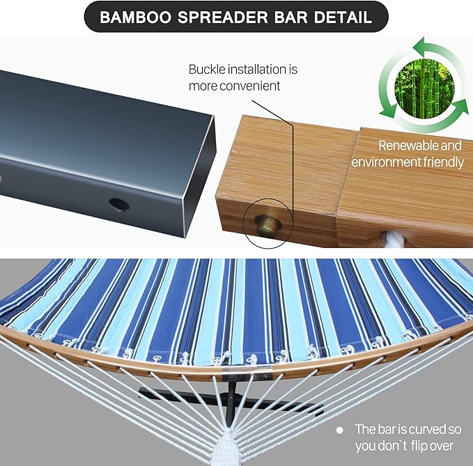 Hammock with 12.8 Feet Stand & Curved Bamboo Spreader Bar Double Hammocks 2 Person Heavy Duty Max 450lbs Capacity, Catalina Beach