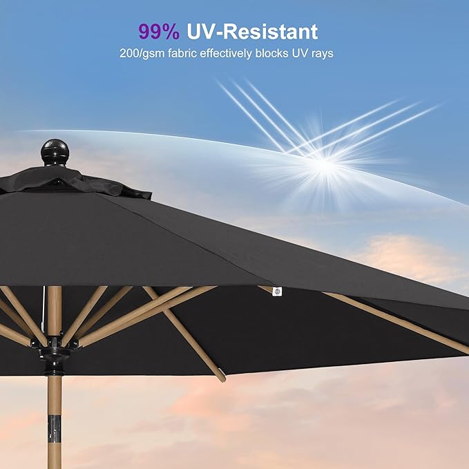 PURPLE LEAF 10 Feet Patio Umbrella Outdoor Table Umbrella Round Aluminum Market Umbrella with Push Button Tilt & 8 Sturdy Ribs and Crank Outdoor Umbrellas for Garden Deck Patio, Black