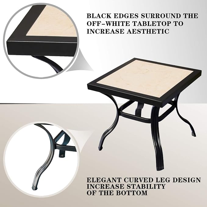 Festival Depot 21" Metal Outdoor Side Table Patio Bistro Square Dining Table Ceramics Top with Steel Legs (20.9"x 20.9"x 19.7"H)