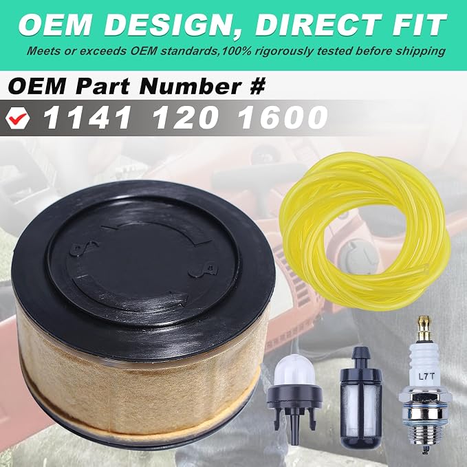 Air Filter Tune Up Kit for Stihl MS261 MS271 MS291 MS311 Chainsaw, Adefol Air Filter + Spark Plug + Fuel Filter + Fuel Line + Bar Nut Replacement Parts Replace 1141 120 1600