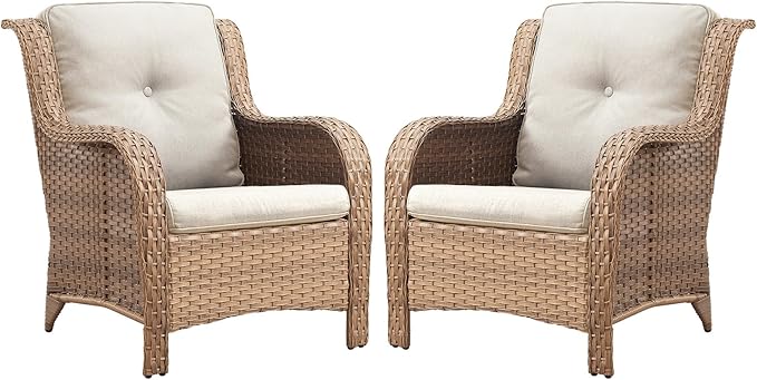 Belord Patio Chairs Set of 2-300 LBS Weight Capacity Outdoor Wicker Chairs with High Backrest Removable Cushion, All Weather Outdoor Seating Rattan Dining Chairs for Porch Balcony Backyard Yellow