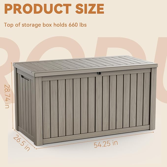 180 Gallon Outdoor Storage Box Waterproof, Resin Lockable Deck Box with Lid, Large Capacity Weatherproof Container for Patio Furniture, Side Table and Cushions(Grey, 180 Gallon)