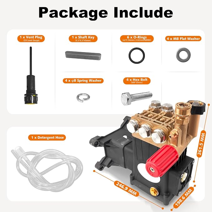 4400 PSI Pressure Washer Pump, 1" Shaft, Industrial Triplex Pump | 2900-4400 PSI Maximum Cleaning Power • Built for Contractors