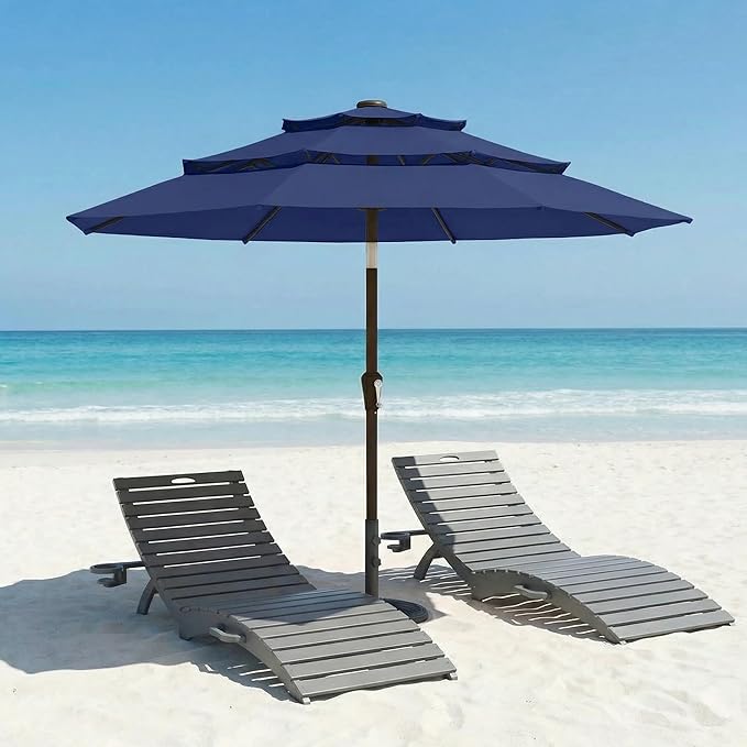 10ft Patio Umbrella, 3 Tier Outdoor Market Table Umbrellas with 8 Fiberglass Ribs and Push Button Tilt, Windproof, Vented Canopy, UV Protection for Deck, Pool, Backyard