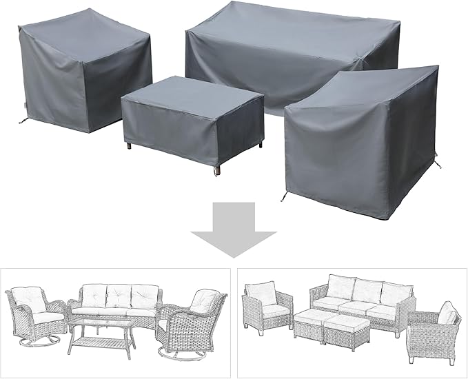 Patio Furniture Covers,Outdoor Furniture Cover Waterproof,Patio Furniture Set Covers for 4 Piece Outdoor Conversation Set,Patio Covers Set-XX-Large (Grey)