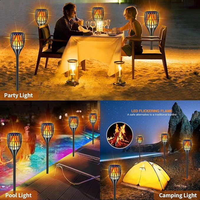 Solar Torch Flame Lights Waterproof Flickering Flames Lights 43" Solar Garden Lights Outdoor Landscape Decoration Lighting Dusk to Dawn Auto On/Off for Yard Garden Pathway, 2 Pack