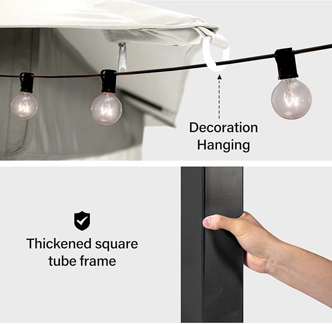 LAUSAINT HOME Patio Gazebo 12'x12', Outdoor Heavy Duty Party Tent Shelter with Double Roofs, Mosquito Nettings and Privacy Screens for Backyard, Garden, Lawn, Cream White
