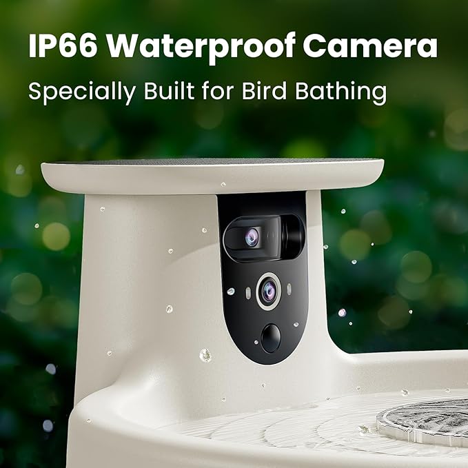 Birdfy Smart Bird Bath with Camera Solar Powered & Solar Fountain & Stand, Dual-Lens Camera for Bird Watching in Phone, Auto Capture Bird Videos, Ideal Present for Bird Lover (AI by Subscription)