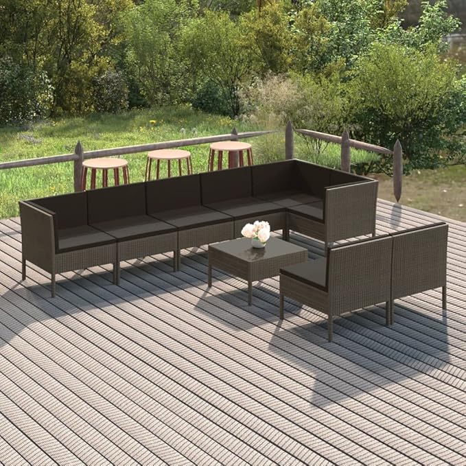 Patio Lounge Set with Cushions,Patio Furniture Sets,Patio Conversation Sets,Outdoor Furniture Sets,for Garden,Backyard,Outdoor,9 Piece Poly Rattan Gray
