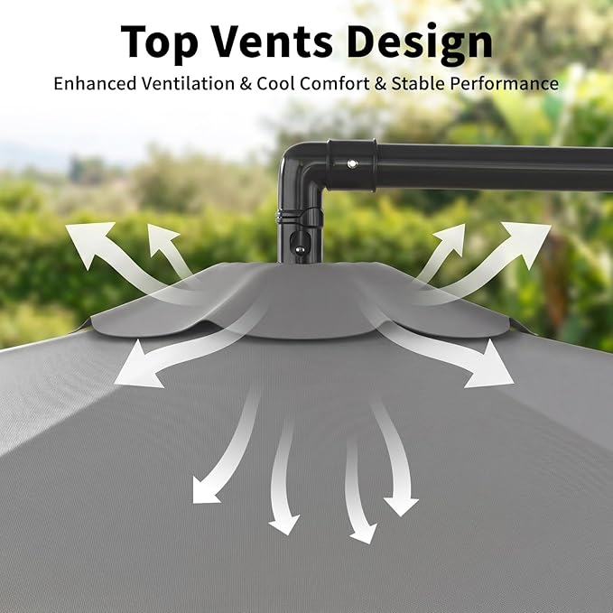 10ft Cantilever Offset Patio Umbrella with Base, Large Outdoor Patio Umbrella, 360° Rotation & Easy Tilt Adjustment, UV Protection Waterproof Patio Umbrellas for Backyard, Garden, Patio, Deck, Pool