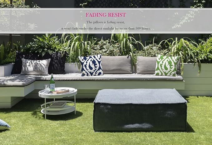 Pack of 2 Outdoor Waterproof Decorative Throw Pillow Covers for Patio Furniture, 18x18 Inch Square Fade Resistant Patio Garden Cushion Covers for Couch Bed Sofa, Paisley Navy