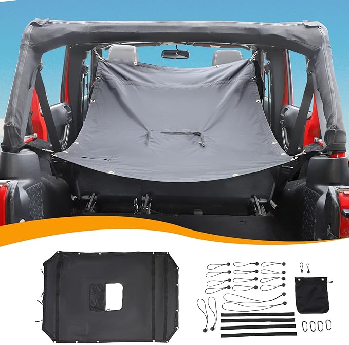 Hoolcar Hammock Adjustable Hammock Multipurpose Sun Shade and Cargo Cover Integrated with Storage Bag Compatible with Jeep Wrangler JKU 2007-2017, 2-Door, for Camping or Over Landing