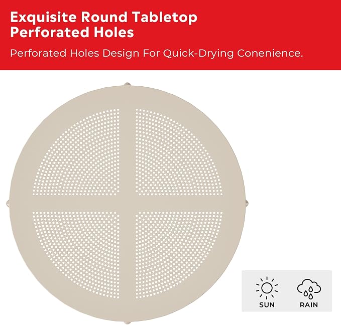 Costaelm Small Patio Table, Outdoor Round Dining Table, Weather Resistant Outside Table for Poolside Deck Lawn Garden Backyard, Sand