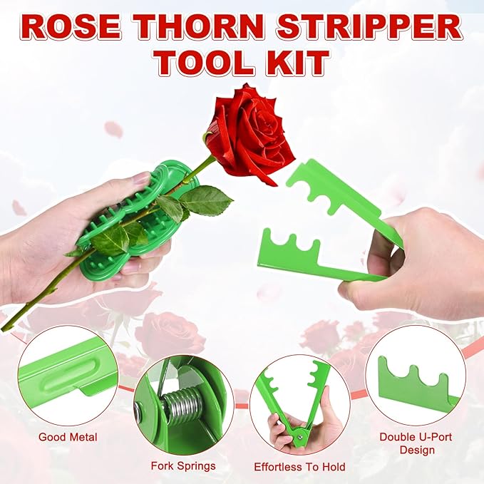 M METERXITY 1-Set Rose Thorn Stripper Tool, Plastic Metal Rose Stem Leaf Thorn Strippers for Bouquets Pruning Branches/Floral Arrangement, Flower Stripping Tool Remove Kit [Green, Pink, Blue]