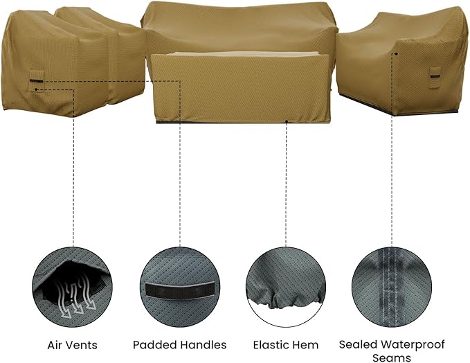 Covers & all Patio Furniture Cover Set, 5 Piece Outdoor Furniture Covers, Water-Repellent UV & Weather-Resistant Covers for Sofa, Loveseat, Chairs & Coffee Table with Elastic & Padded Handles