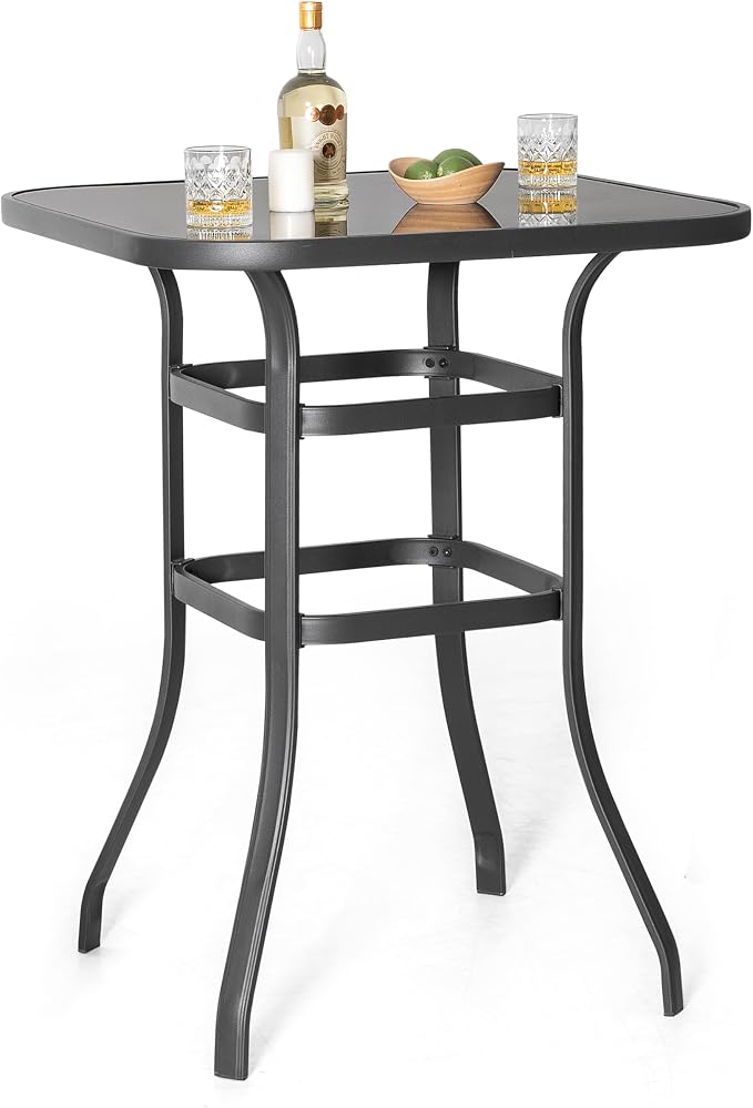 NUU GARDEN 5 PCS Patio Bar Set,Glass Square Table andSwivel Stools