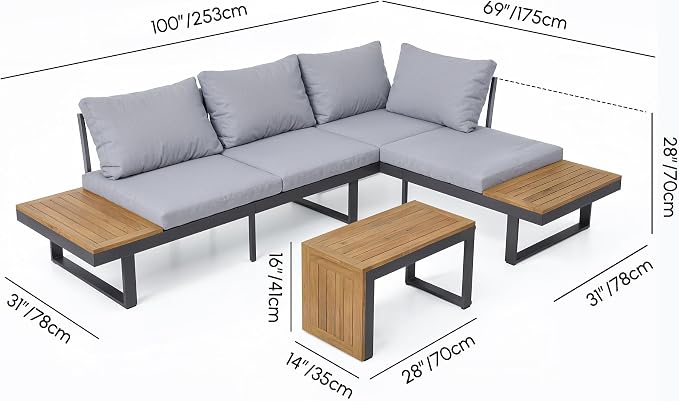 homary 4-Seater Outdoor Conversation Set for Gardens, Decks, and Backyards | Weather-Resistant Patio Sectional Furniture with Cushions and Built-In Side Tables for Gardens, Decks, and Backyards