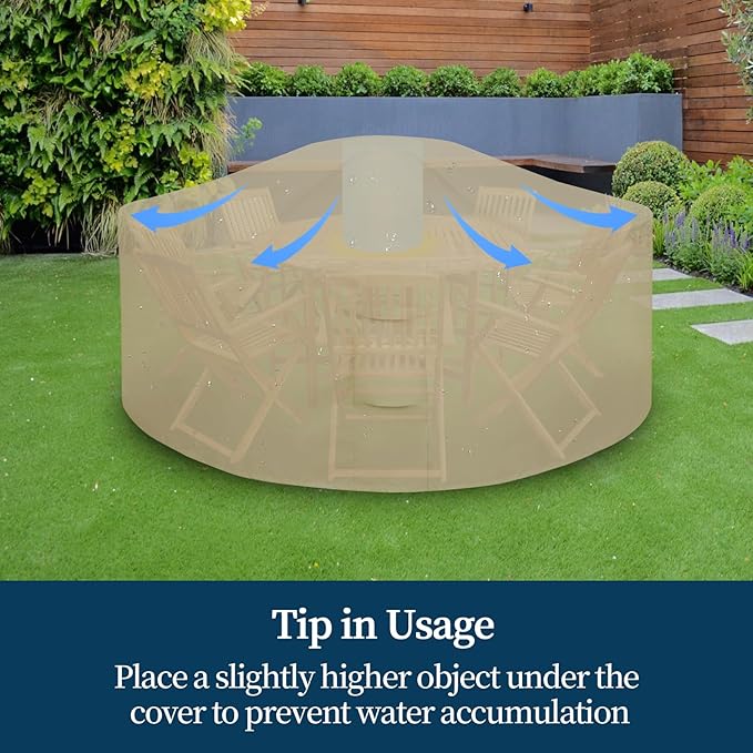 Easy-Going Round Patio Furniture Cover Waterproof Outdoor Dining Table and Chair Cover Anti-UV Outside Sectional Sofa Set Covers (84"DIA x 28"H, Camel)