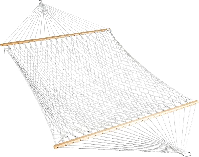 Bliss Hammocks BH-411 60" Wide Polyester Rope Hammock w/Spreader Bars, S Hooks, Chains, Outdoor, Poolside, Patio, Backyard Hammock, Eco Friendly Polyester, 450 Lbs Capacity