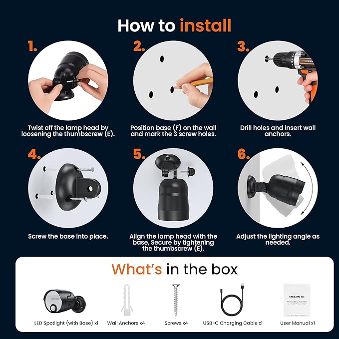 Battery Operated Motion Sensor Light Outdoor, 4000mAh Rechargeable 600 Lumen Battery Powered Spotlight Outdoor Waterproof for Porch, Garage, House(Non-Solar)