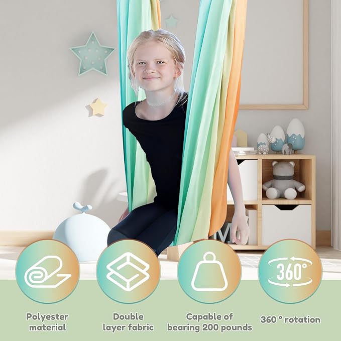 Sensory Swing, Double Layer Kids Sensory Swing Holds up to 200lbs, Comfortable Indoor Sensory Swing, Stretch Resistant Swing Hammock for Children Adults Indoor Outdoor Use