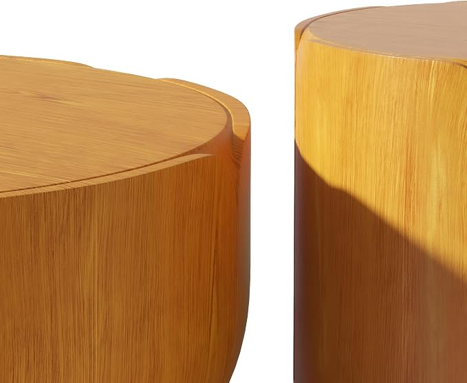 Round Outdoor Indoor Coffee Table Set, 2PC, 35.63" Modern Wood Grain Drum Center Table Set, Sturdy MGO Waterproof, No-Assembly, for Patio, Garden, Backyard, Living Room