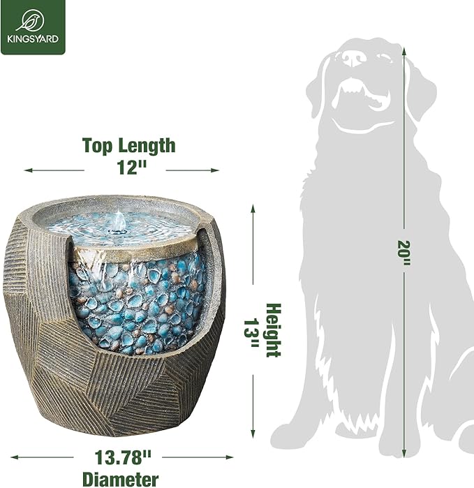 Kingsyard 13" Outdoor Water Fountain, Electric Resin Garden Waterfall with LED Lights, Quiet Outside Feature for Patio Porch Yard with Blue Seashell Decor