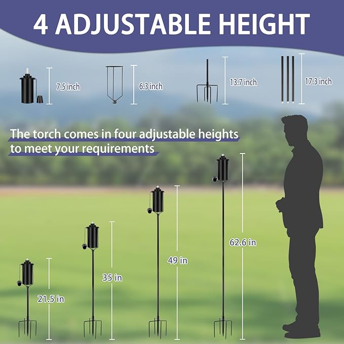 Nonley 4 Pack Metal Torch for Outside [Upgraded], 16oz Metal Garden Torches Outdoor Citronella Torches with 4-Prong Grounded Stake, Flame Torch Light for Backyard Patio Pathway Party 61" Tall