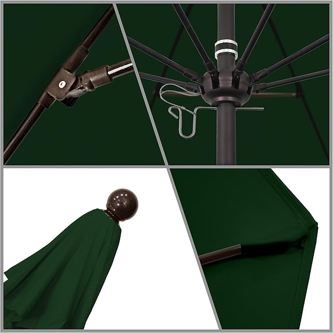 California Umbrella 9' Round Aluminum/Fiberglass Umbrella, Push Open, Bronze Pole, Olefin Hunter Green