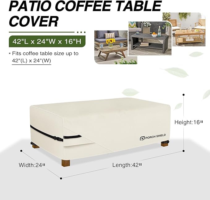 Porch Shield Patio Coffee Table Cover - Waterproof Outdoor Furniture Rectangular Small Table Covers 42 x 24 inch, Beige