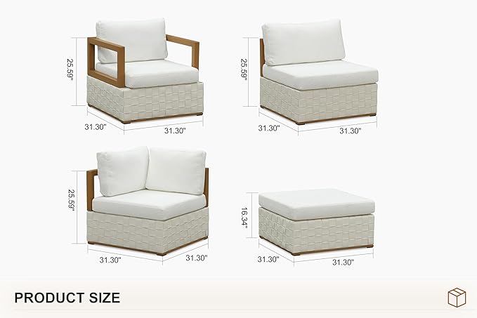 PURPLE LEAF Patio Outdoor Furniture Set 8 Pieces, Premium Leather Outdoor Couch Sectional Sofa, Patio Conversation Sets with Olefin Cushions, Patio Couch for Porch, Garden, Balcony, White