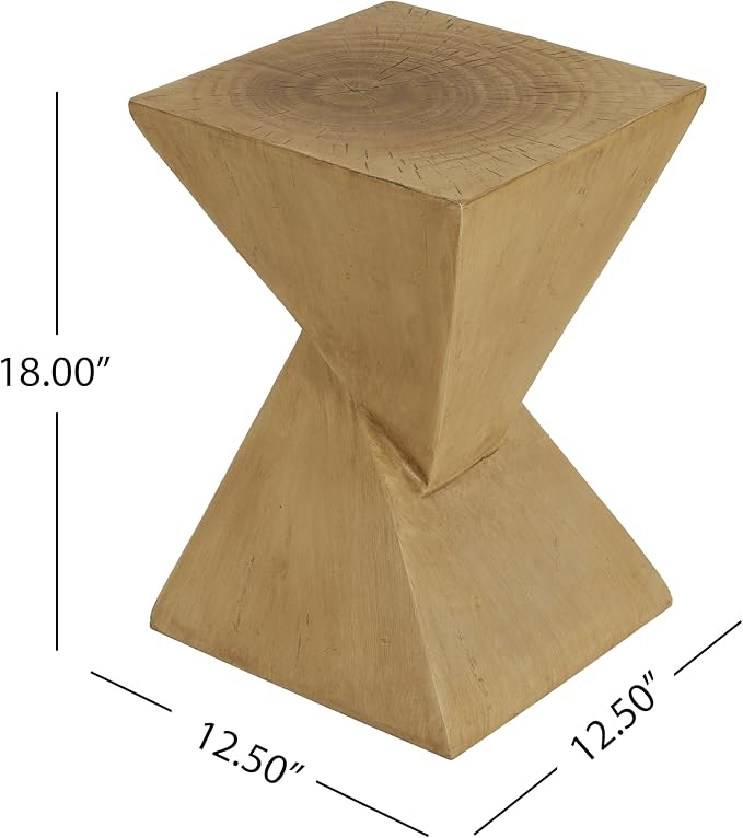 Merax Modern Concrete Side Table with Hourglass Design - Hand-Painted Wood Finish Accenttable for Indoor/Outdoor, Light Natural