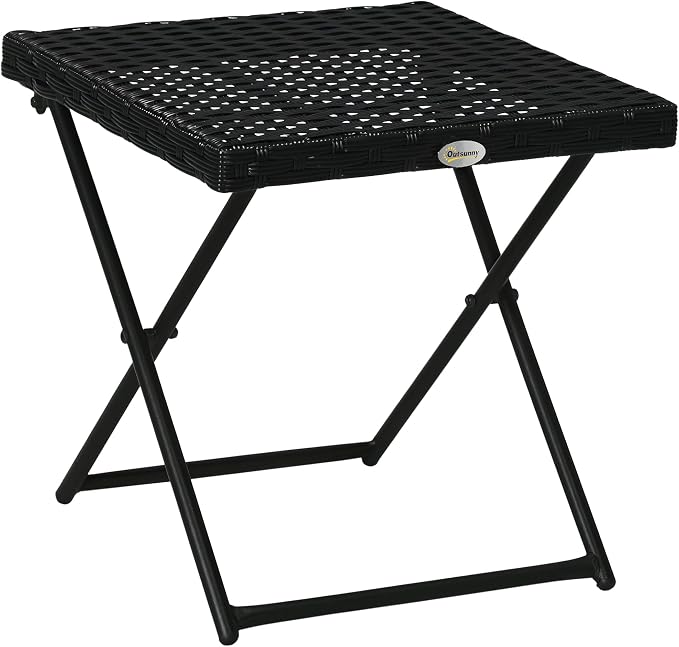 Outsunny Cosy Chic Folding Garden Coffee Table, Dimensions: 40 x 40 x 40 cm, Steel Resin Wicker Imitation Rattan Black