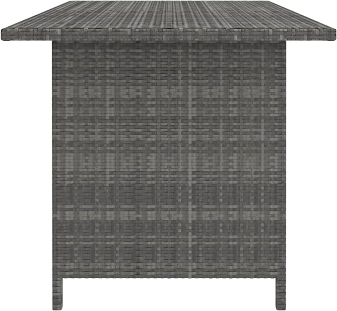 Benjara Outdoor Dining Table, 43 Inch Rectangular Top, Dark Gray Poly Rattan