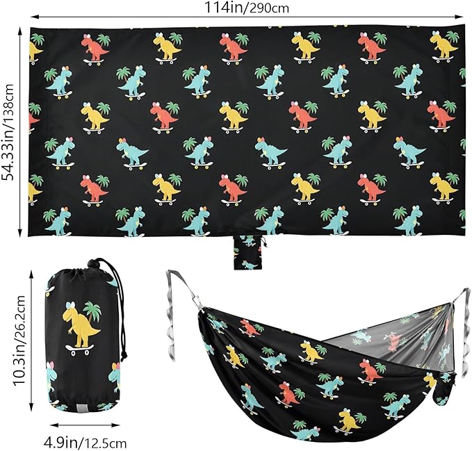 Camping Hammock Outdoor Hammocks for Outside Dinosaur Coconut Tree Beach Trees Portable Lightweight with Pockets Tree Straps Indoor