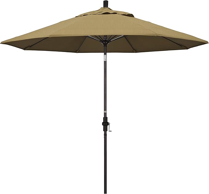 California Umbrella GSCUF908117-5484 9' Round Aluminum Pole Fiberglass Rib Market Patio Umbrella, Sunbrella Brass