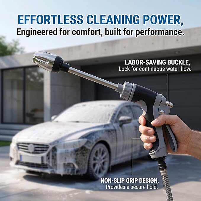 Aquoxis Pressure Washer - 360° Rotating Nozzle, 3 Spray Modes, Stainless Steel Universal Hose Fit, Multi-Function Handheld Sprayer for Lawn, Garden, Car Wash, Patio Cleaning, Tool-Free Installation ﻿