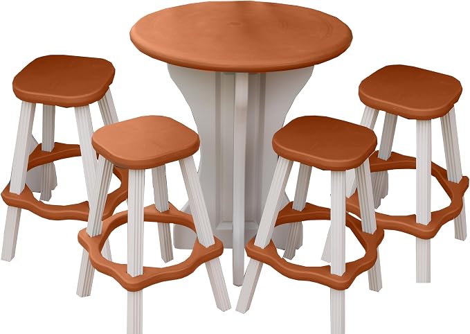 Patio Table Set with Four Barstools - Warm Grey Base with Redwood Accents - Perfect for Patio and Outdoor Spaces. Hardware Free Easy Assembly. Proudly Made in USA