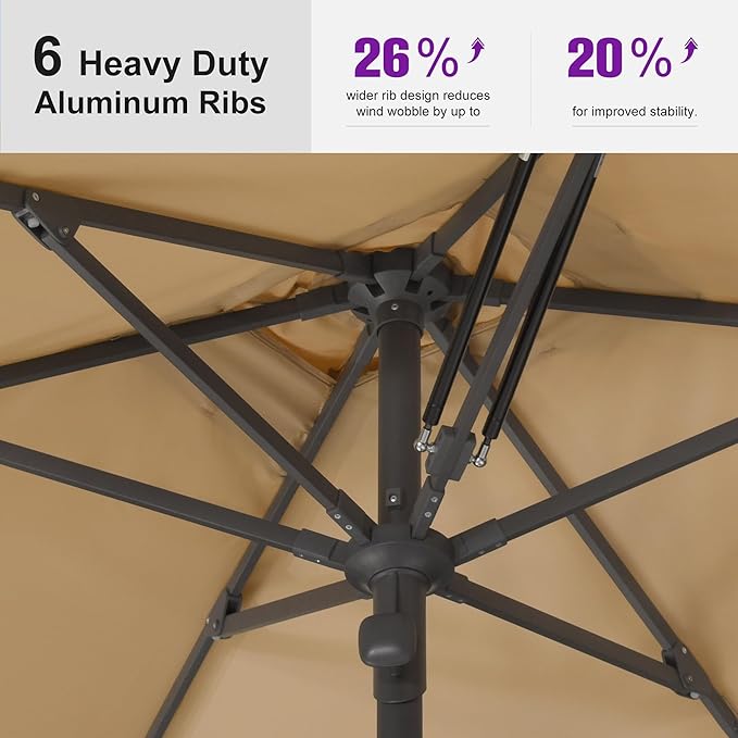 PURPLE LEAF 10' x 6.5' Rectangular Semi-Auto Outdoor Patio Umbrella Aluminium Market Umbrella Table Sun Umbrella with 1.89" Rod and 6 Sturdy Ribs for Deck Lawn Pool Garden, Beige