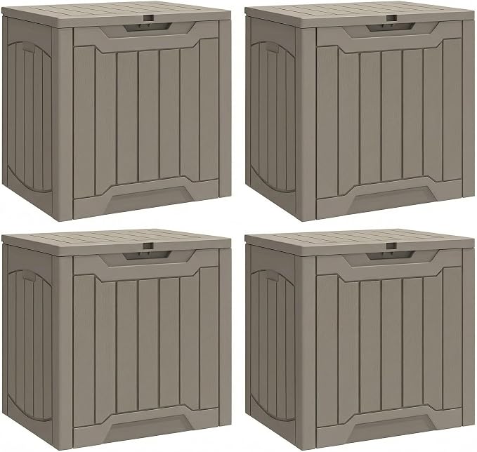 YITAHOME 31 Gallon Deck Boxes Set of 4, Lockable Outdoor Storage Bins for Patio Cushions, Garden Tools, Weather-Resistant Resin Storage Solution, Taupe