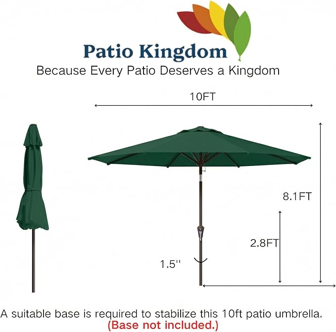 10FT Patio Umbrella Outdoor Market Umbrella with Crank and Tilt, 8 Flexible Fiberglass Ribs, UV-Resistant Waterproof Canopy for Patio, Deck, Garden, Backyard, Forest Green