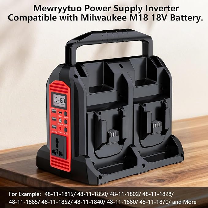 Power Inverter 4-Port for Milwaukee M18 18V Battery, 350W Power Supply Inverter Pure Sine Wave, Converter DC 18V to AC 120V for Outdoor & Emergency Power Supply [ Battery Not Included ]