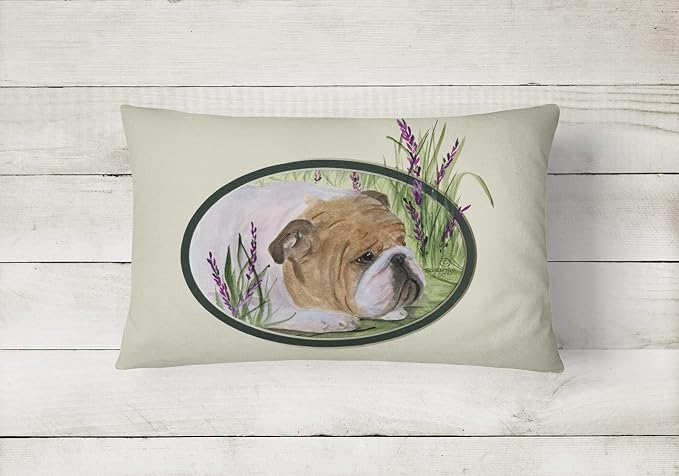 Caroline's Treasures SS8023PW1216 English Bulldog Canvas Fabric Decorative Pillow Machine Washable, Indoor Outdoor Decorative Pillow for Couch, Bed or Patio, 12HX16W