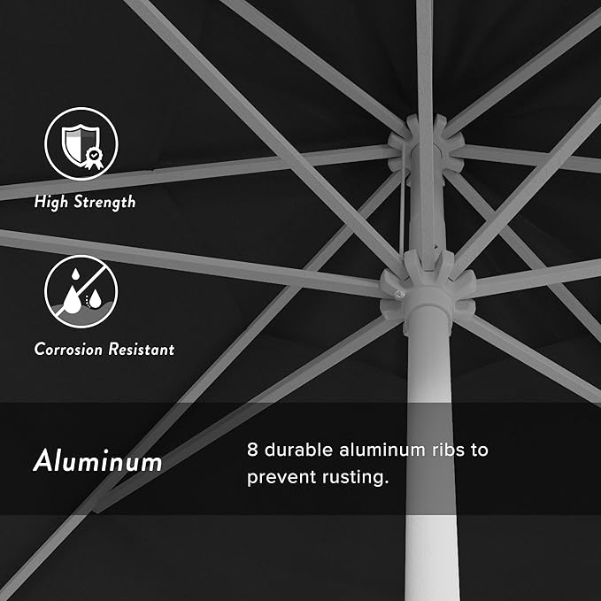 California Umbrella 12-Year Protection 9' Rd Aluminum Patio Umbrella, Crank Lift, Auto Tilt, White Finish, Sunbrella Black