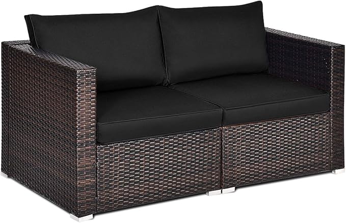COSTWAY 2PCS Patio Rattan Corner Sofa Sectional Furniture Conversation Set